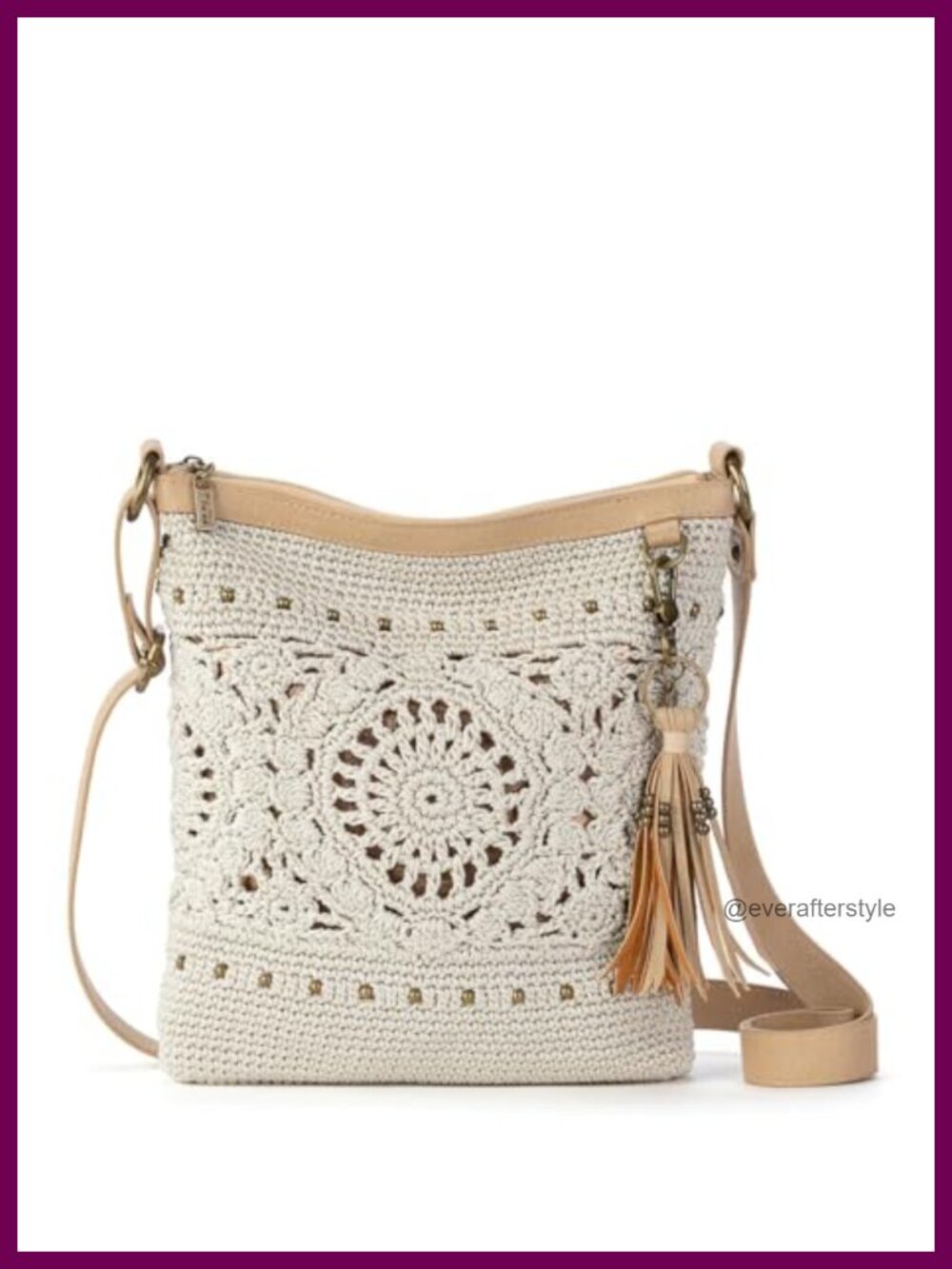 The Sak Lucia Crochet Crossbody Purse Adjustable Strap Zip Closure